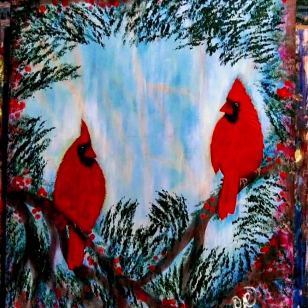 Original Fine Art Cardinal Painting signed by Artist.